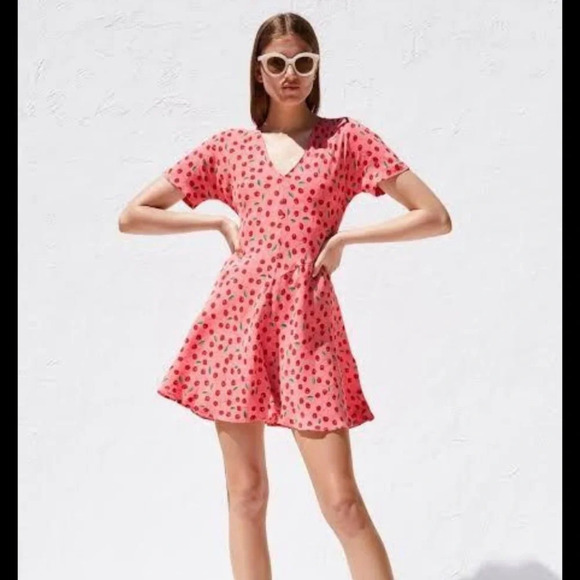 Zara Pink Cherry Mini Dress Small - Picture 1 of 7